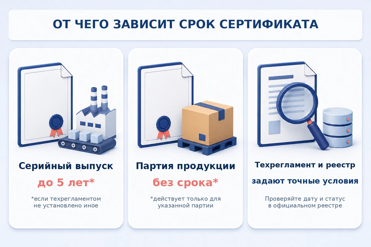 Срок действия сертификата соответствия для серийного выпуска и партии