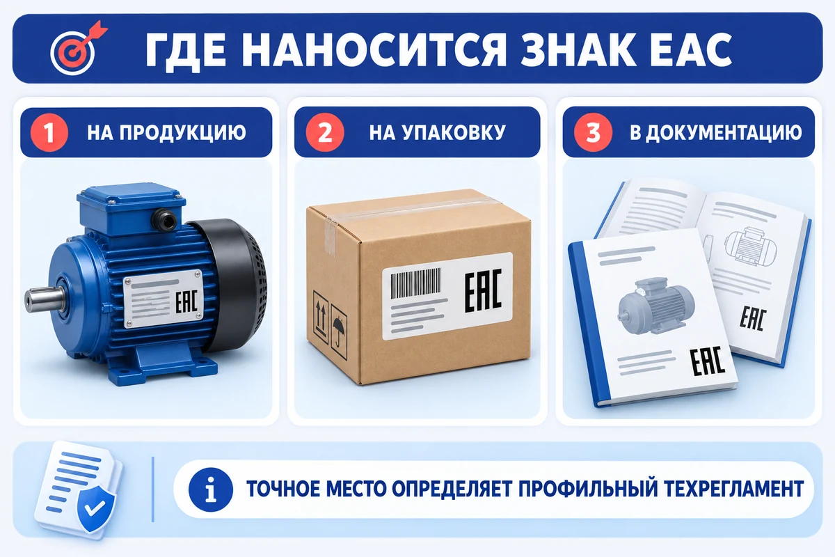 Где наносится знак EAC: продукция, упаковка и документация
