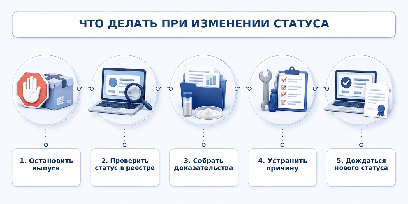 Порядок действий при изменении статуса сертификата соответствия