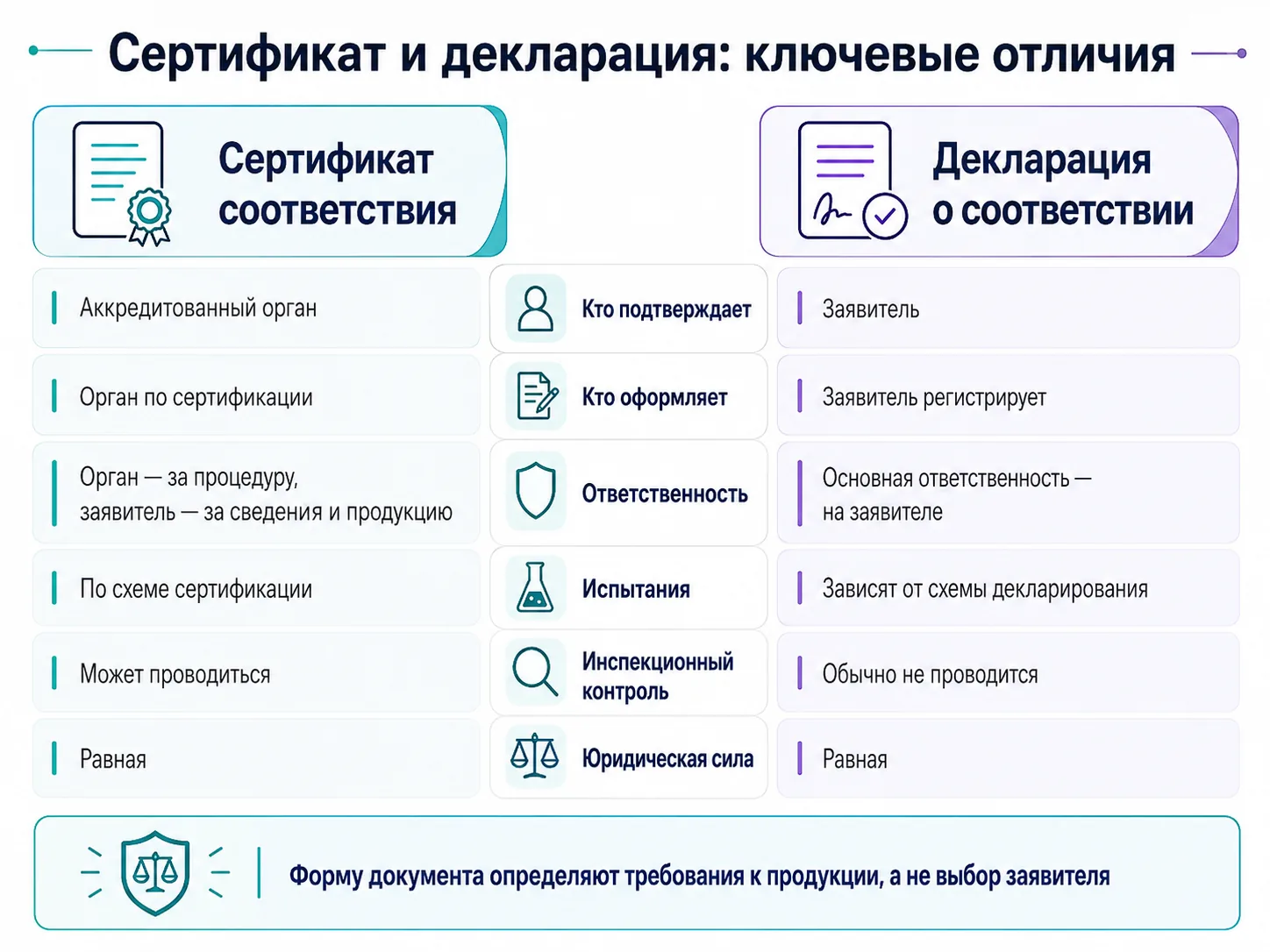 Ключевые отличия сертификата соответствия от декларации