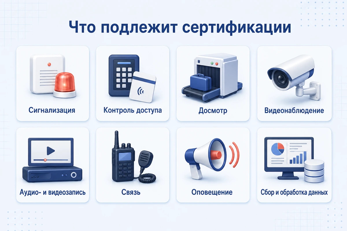 Виды технических средств транспортной безопасности, подлежащих сертификации