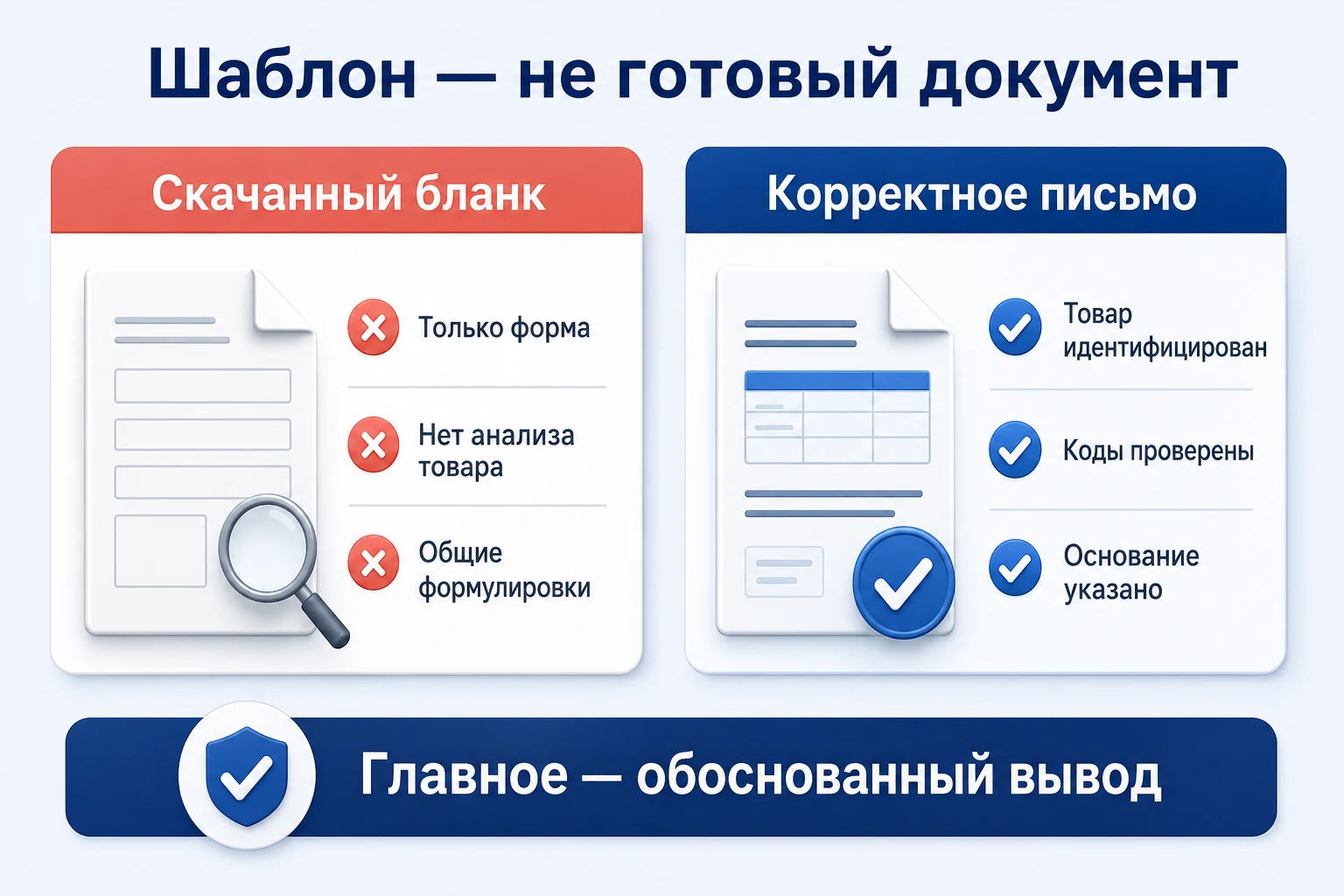 Разница между скачанным шаблоном и корректно подготовленным отказным письмом