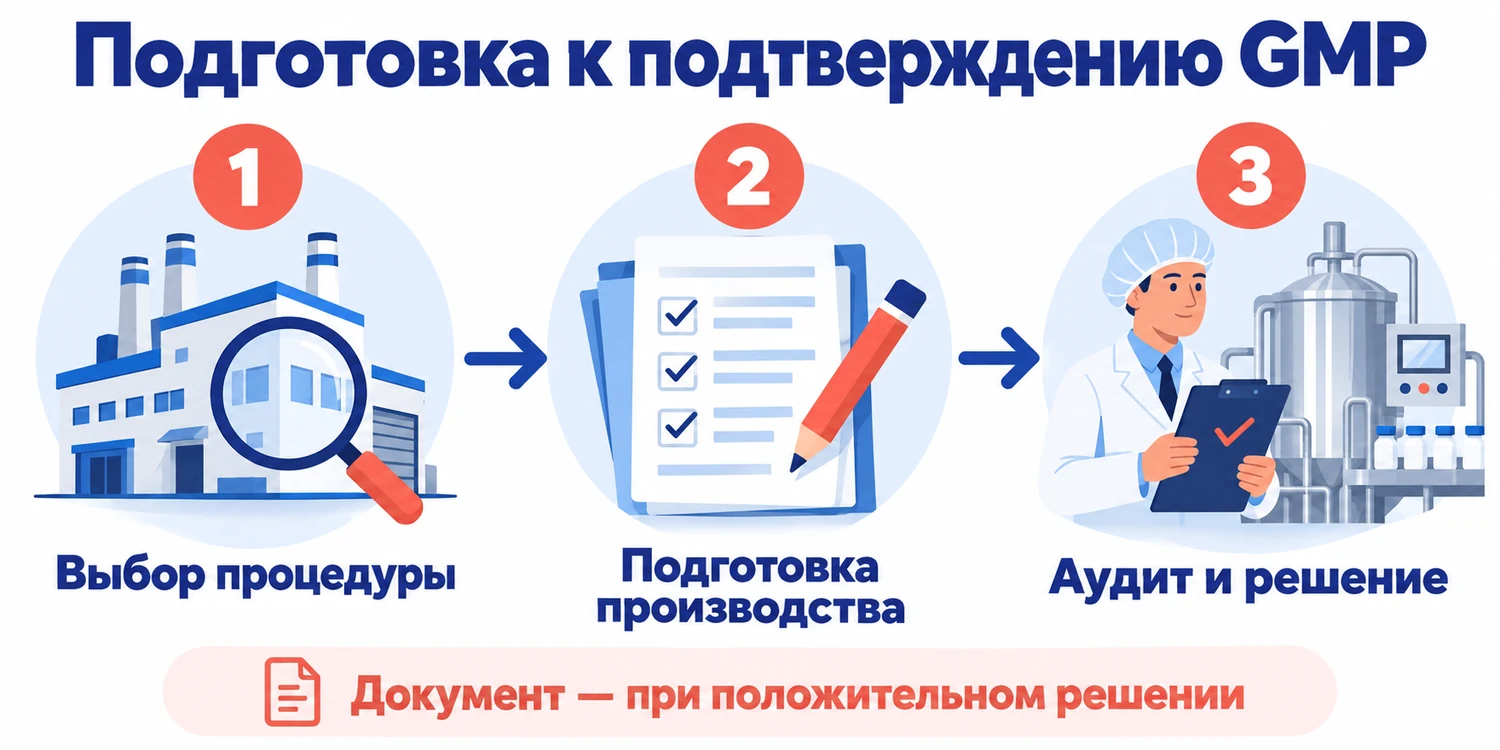 Подготовка к подтверждению GMP: выбор процедуры, подготовка производства, аудит и решение