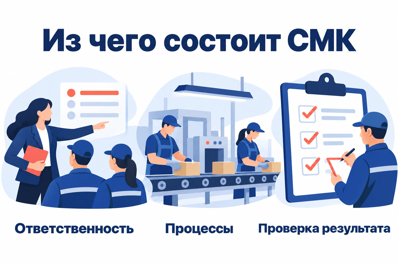Ответственность сотрудников, управляемые процессы и проверка результата как составляющие СМК