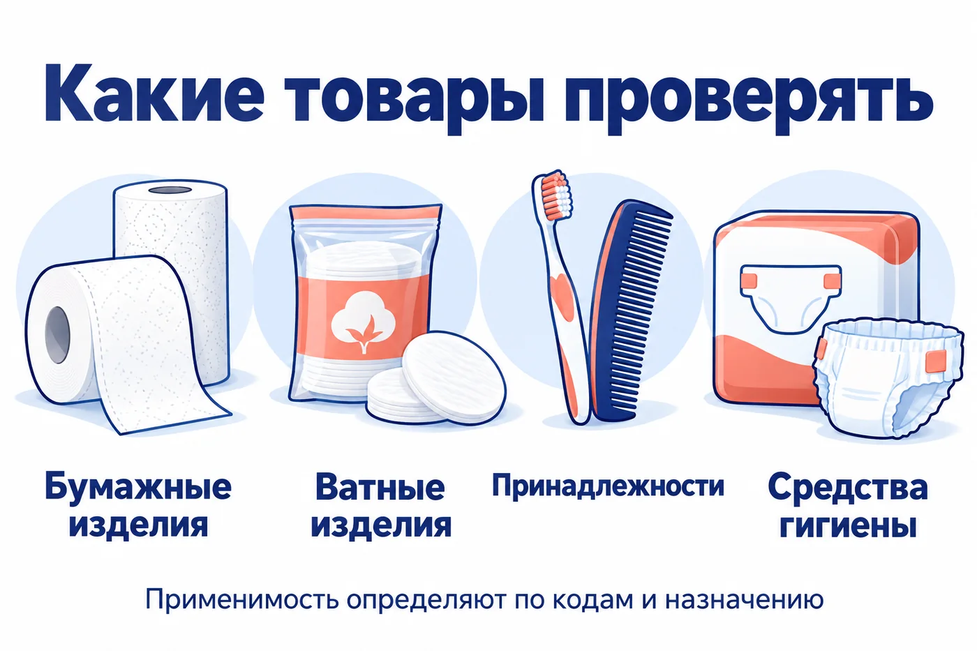 Примеры товарных групп для проверки: бумажные и ватные изделия, принадлежности и средства гигиены