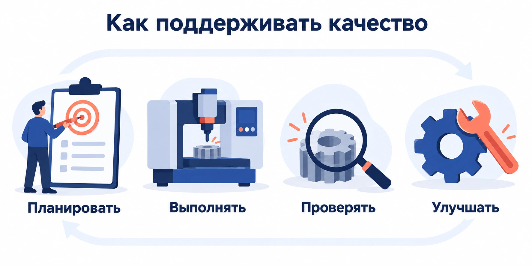 Повторяющийся цикл управления качеством: планирование, выполнение, проверка и улучшение